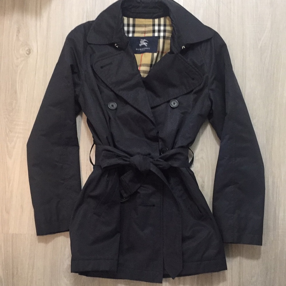 Burberry Navy Trench Coat with Classic Check Lining